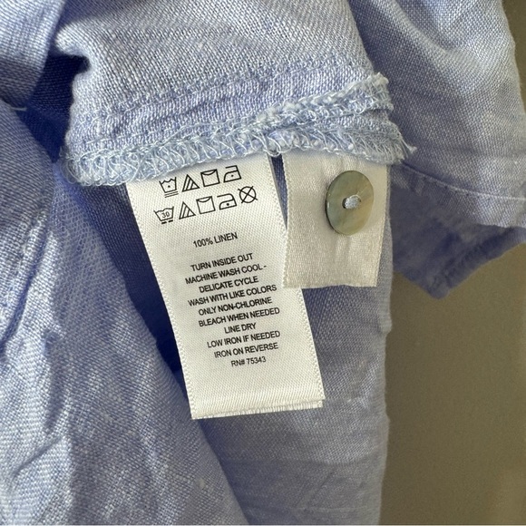 Tahari Blue 100% Linen Button Front Tie Belt Shirt Dress Coastal Cover-up Large - Picture 7 of 10